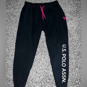 US POLO ASSN BLACK AND PINK SWEATPANTS